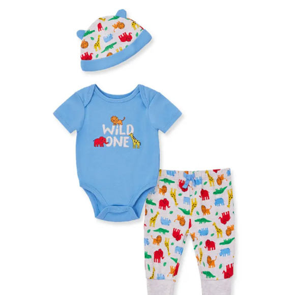 Little Me 3 Piece set Bodysuit, Hat, Pants Wild One Set 24 Month Multi NWT - Picture 1 of 4